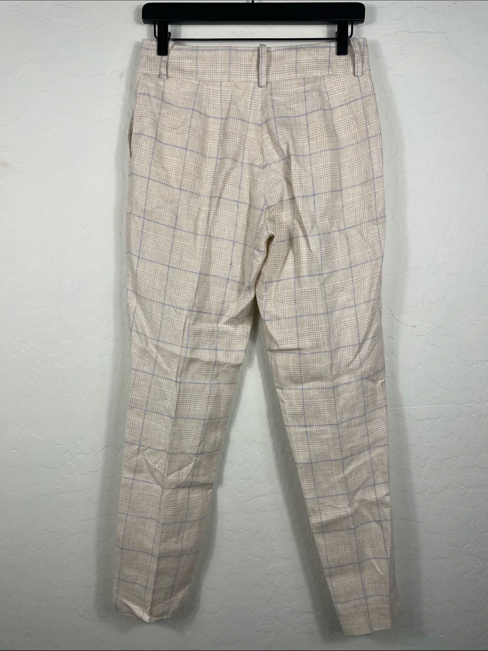 Sézane Cream Plaid Trousers with Light Blue Windowpane Size 36 / 4